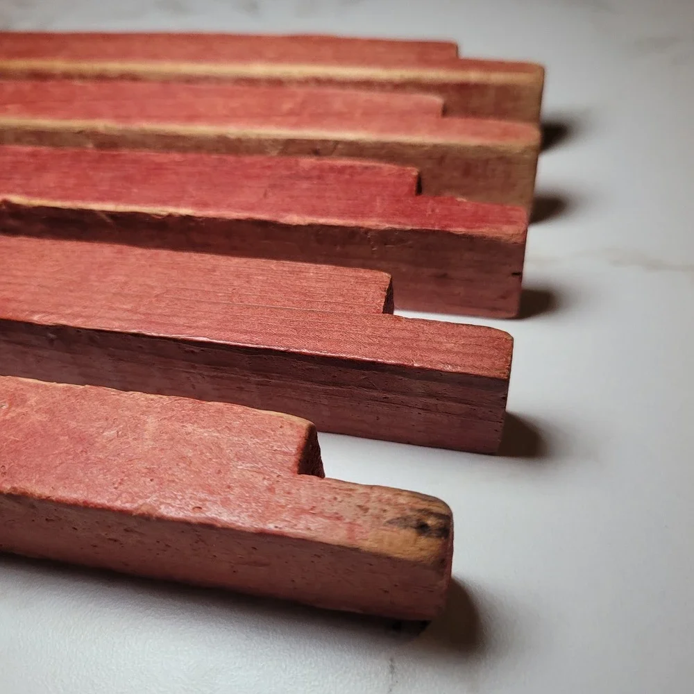 Vintage Lincoln Square Blocks‎ Building Notched Logs Red Wood Toy Replacement